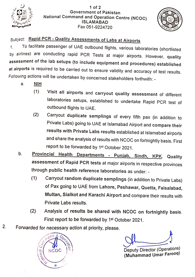 ncoc quality assessment rapid pcr tests airports