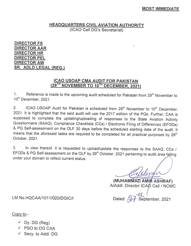 icao audit pcaa pakistan pilot licencing