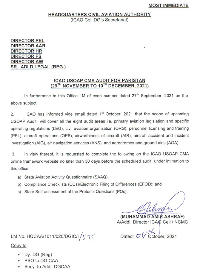 icao audit pcaa pakistan pilot licencing