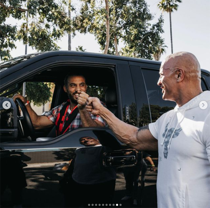 dwayne johnson personal truck fan oscar rodriguez red notice