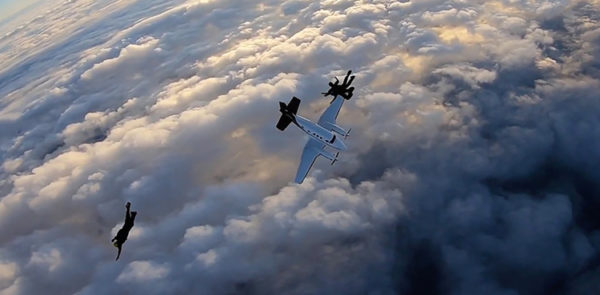 Terrifying video shows moment skydivers jump as stalled plane plummets