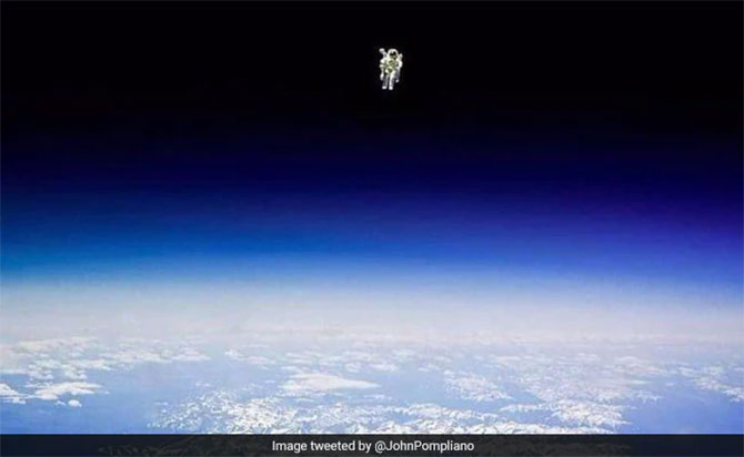 astronaut floating above earth viral photo untethered spacewalk bruce mccandless ii fact-check