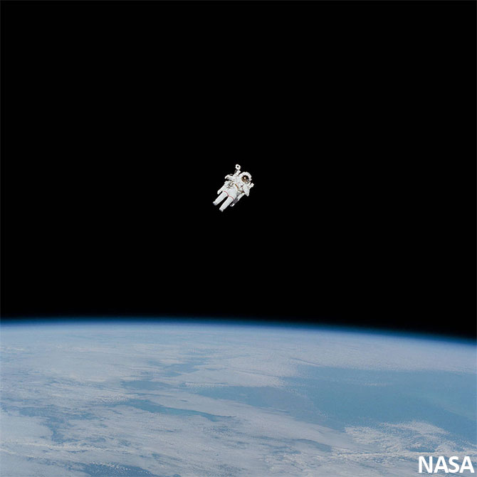 astronaut floating above earth viral photo untethered spacewalk bruce mccandless ii fact-check