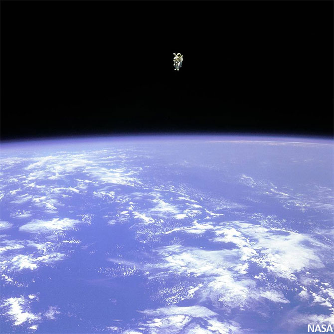 astronaut floating above earth viral photo untethered spacewalk bruce mccandless ii fact-check