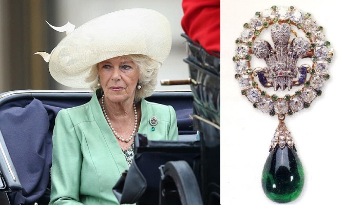 Camilla puts on a £100k brooch seen on Princess Diana