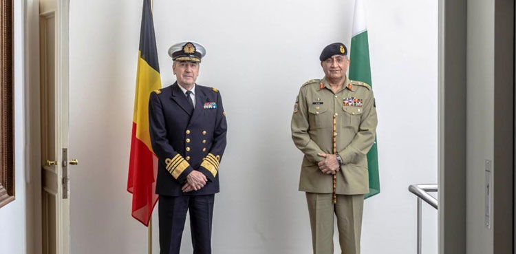 COAS Bajwa, Belgium visit, Ludivine Dedonder, Admiral Michel Hofman, Major General Pierre Gerard