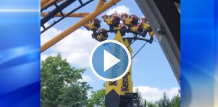 Viral Ride stuck at amusement park leaves riders hanging upside down