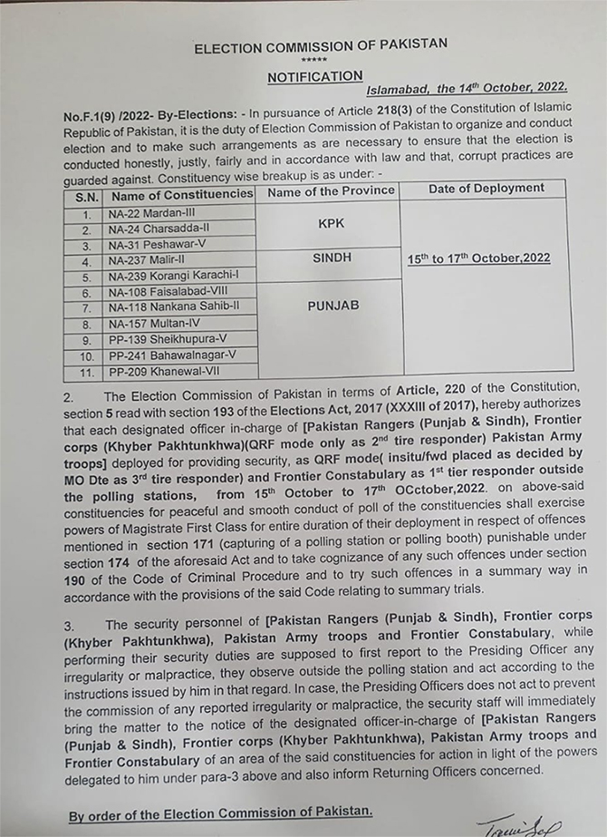 By-polls security, army deployment, armed forces deployment, ECP