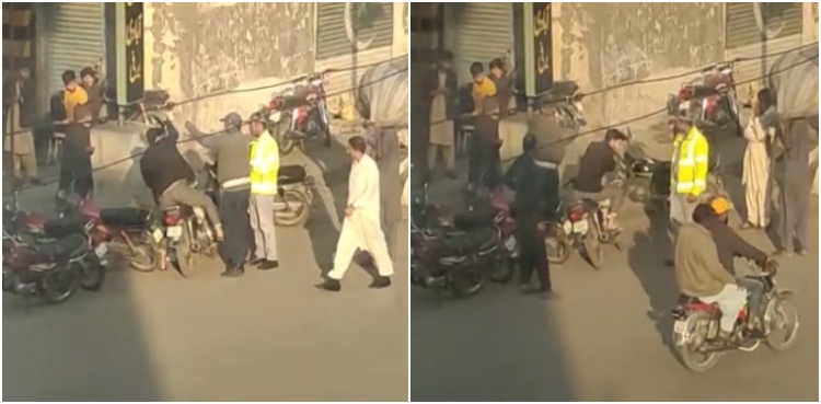 Video: Lahore traffic cop caught slapping, humiliating motorcyclist