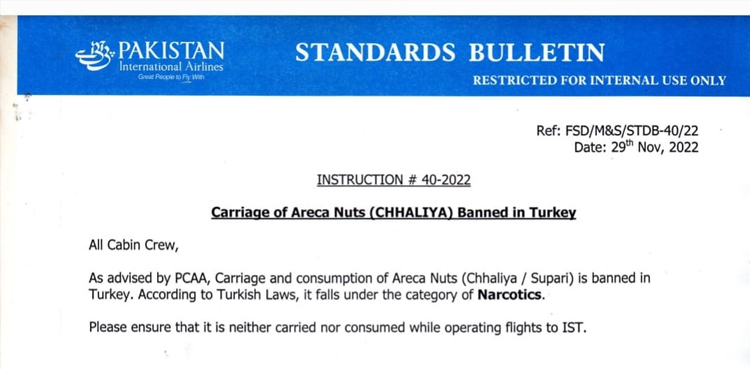 PIA ban, chalia and supari, Turkiye flights