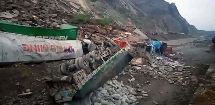 Landslide Torkham containers trucks bury