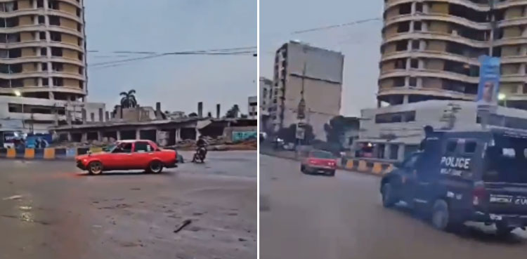 Karachi TikToker, viral video, car drifting in front of police van