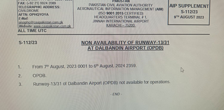 Dalbandin Airport, runway closed, CAA