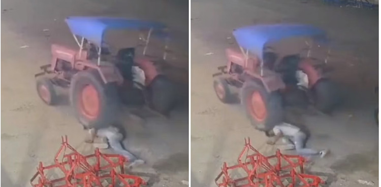 Viral video, Thief steals tractor, Tractor ran over thief