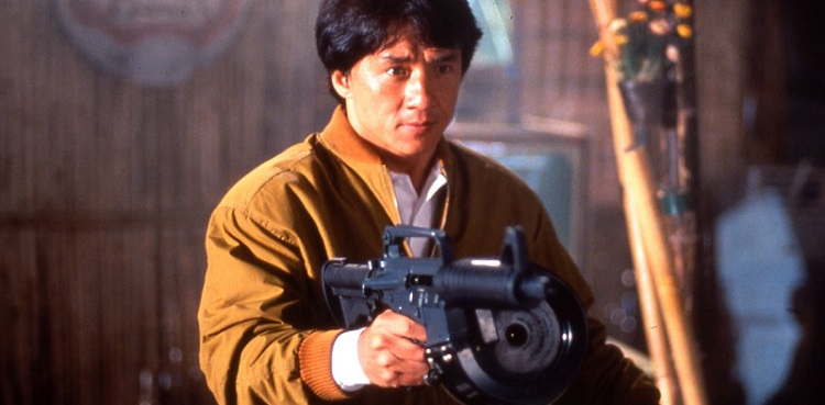 jackie chan, jackie chan guns, jackie chan confront triad gang