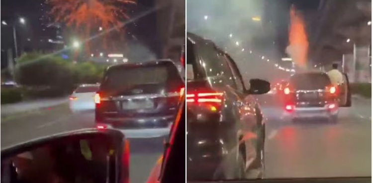 firecrackers, moving car, Viral video