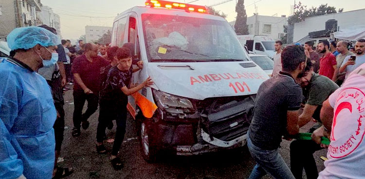 Scores killed as Israel strikes ambulance near Gaza hospital