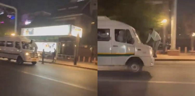 Man dragged, bonnet of speeding minibus, Viral video