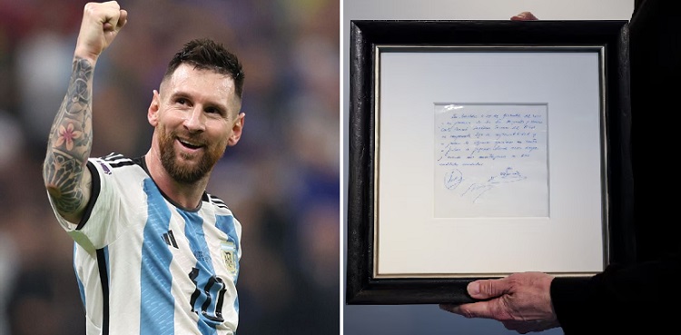 messi, barcelona, napkin auction