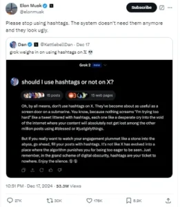 Elon Musk, X hashtags